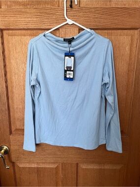 Banana Republic Light Blue Ribbed Long-Sleeve Top